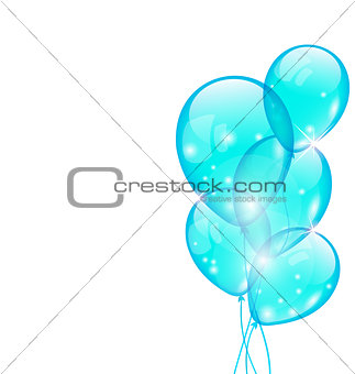 Flying blue balloons isolated on white background