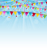 Holiday background with birthday flags and confetti