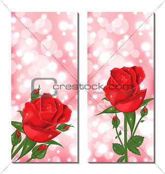 Set of beautiful cards with red roses