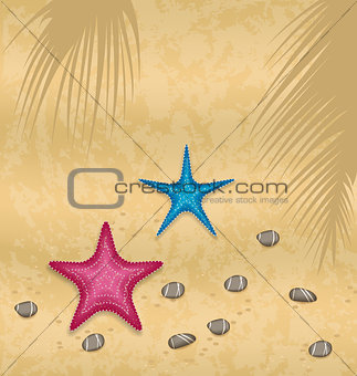 Sand background with starfishes and pebble stones