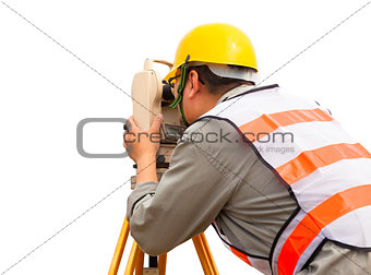 close-up of Surveyor engineer making measure