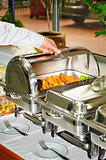 chafing dish heater with grilled meat