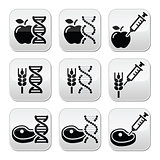 Food DNA, genetically modyfied food GMO icons set