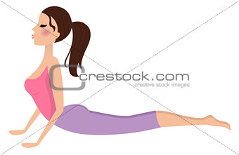 Young girl doing yoga exercise isolated on white