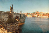 Prague, Charles Bridge, Czech Republic, textured old paper