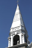 Steeple and belfry of church