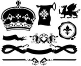 set of ornamental heraldic elements