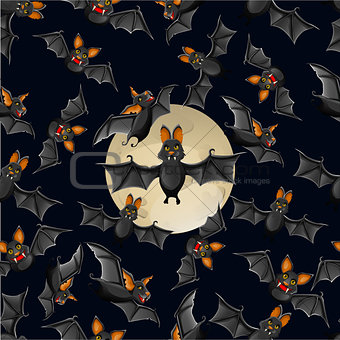 Halloween seamless pattern with cute cartoon bats