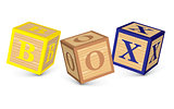 Word BOX written with alphabet blocks