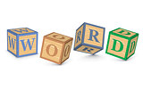 Word WORD written with alphabet blocks