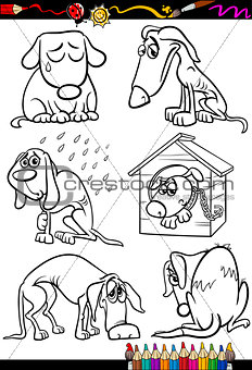 sad dogs group cartoon coloring book