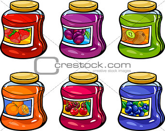 jams in jars set cartoon illustration