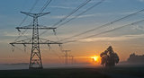 Electricity Pylons and nuclear power plant Temelin - Czech Repub
