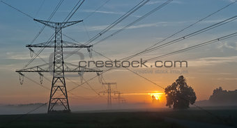 Electricity Pylons and nuclear power plant Temelin - Czech Repub