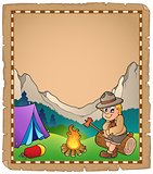 Parchment with scout by campfire
