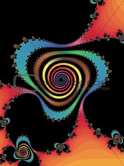 Patterned fractal spiral on a black background