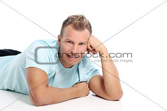 Adult man with a shirt posing in studio