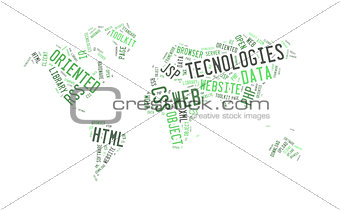 Web Technology word with world map shape