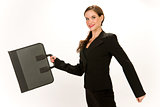 Attractive Woman in Business Suit Holding Briefcase Portfolio