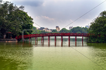 Red Bridge and Yellow Water on Hoan Kiem Lake.