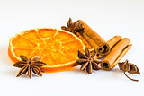 dried orange ring with a few anise stars and cinnamon