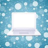 Open laptop on a background lattice social network