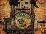 Orloj astronomical clock in Prague. Czech Republic, dark colors