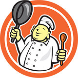 Fat Buddha Chef Cook Holding Pan Circle Cartoon