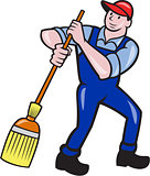 Janitor Cleaner Sweeping Broom Cartoon