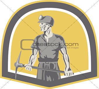 Coal Miner Standing Holding Pick Axe Shield Retro