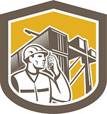 Dock Worker on Phone Container Yard Shield