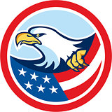 American Bald Eagle Clutching Flag Circle Retro