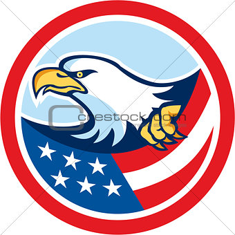 American Bald Eagle Clutching Flag Circle Retro