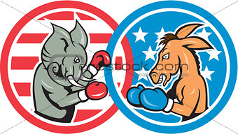 Boxing Democrat Donkey Versus Republican Elephant Mascot