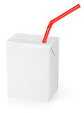 Milk or juice carton packag with red straw