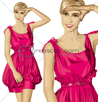 Vector Surprised Blonde in Pink Dress