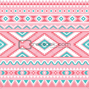 Tribal seamless pattern, Aztec pink and green background