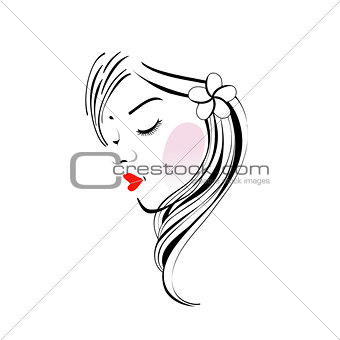 Illustration of a girl with wavy hair and a flower