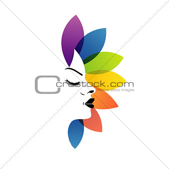 A lady's face with colorful leaves- logo for ladies services