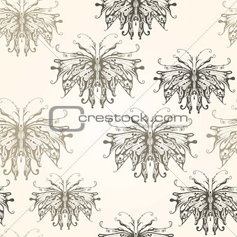 Vector Seamless Pattern with Vintage Style  Butterflies