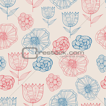 Vector Seamless Doodle Floral Pattern