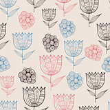 Vector Seamless Doodle Floral Pattern with Tulips