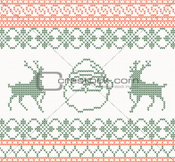 Knitted pattern with santa claus and deer