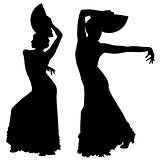 Two black silhouettes of female flamenco dancer