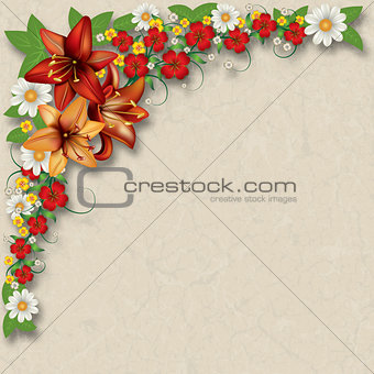 abstract grunge floral background with spring flowers