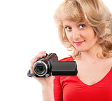 Close-up of a woman holding a home video camera