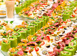 Trays with various delicious appetizer