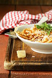 traditional pasta with tomato sauce spaghetti bolognese with parmesan