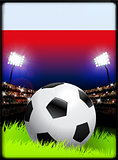 Poland Flag with Soccer Ball on Stadium Background