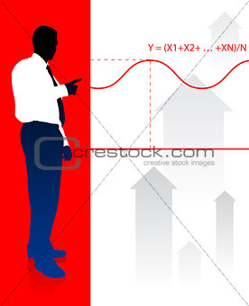 Businessman on Red and White Arrow Background